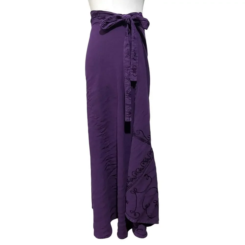 Just Cruising Purple Maxi Skirt Wrap Bohemian Embroidered Long Free Size
